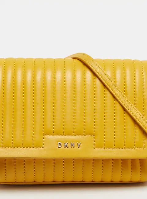 DKNY Yellow Pinstripe Quilted Leather Small Gansevoort Flap Shoulder Bag
