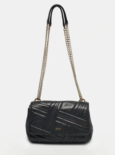 DKNY Black Quilted Leather Allen Flap Shoulder Bag