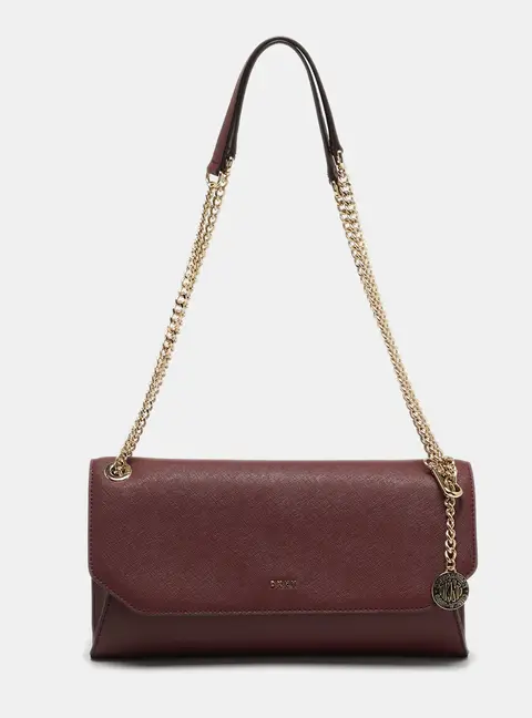 DKNY Bryant Dark Red Leather Chain Envelope Flap Bag