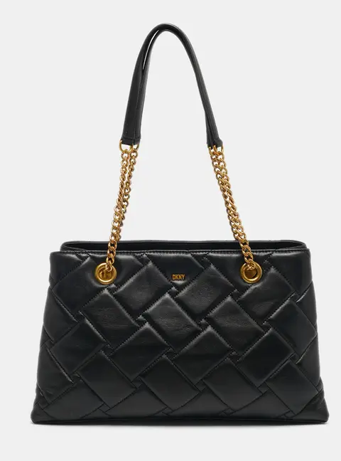 DKNY Black Quilted Leather Chain Tote