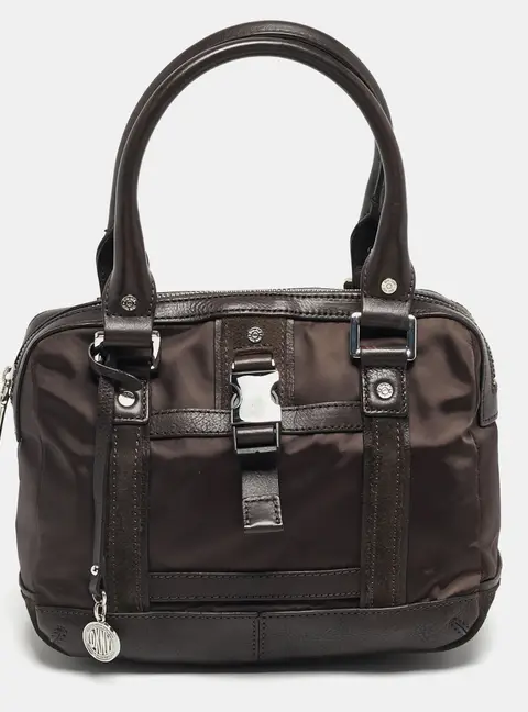 Dkny Brown Leather, Nylon and Suede Satchel