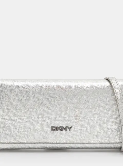 DKNY Flap Silver Leather Wallet On Chain
