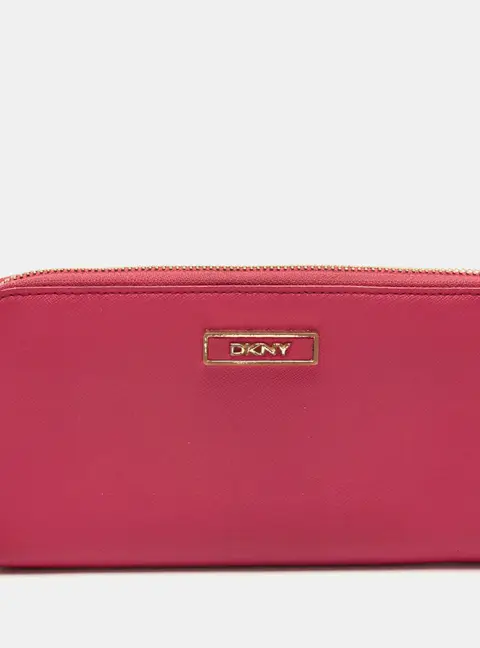 DKNY Pink Leather Logo Zip Continental Wallet