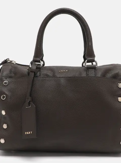 DKNY Studded Grey Leather Boston Bag