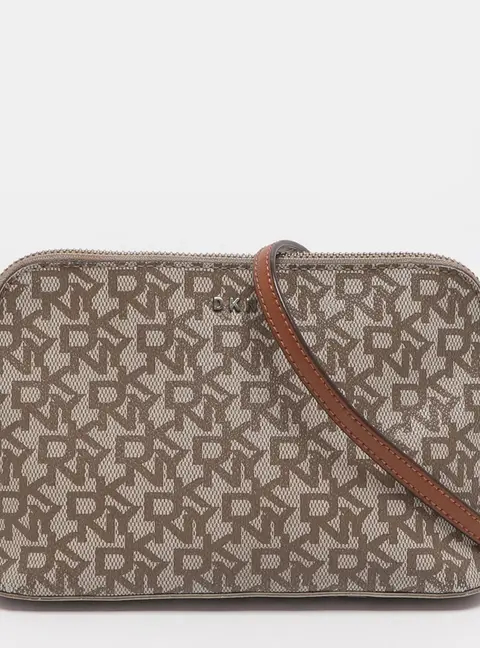 DKNY Brown/Beige Signature Coated Canvas Dome Crossbody Bag