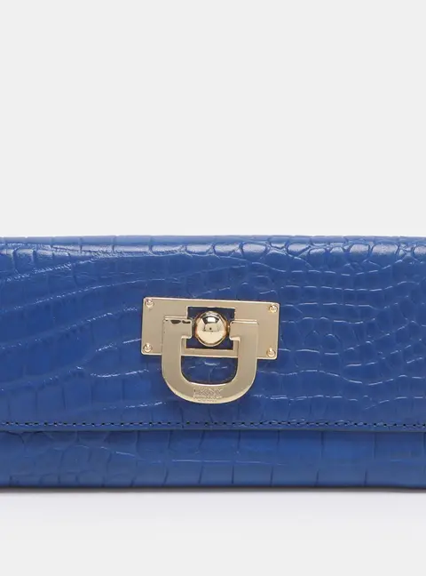 DKNY Blue Croc Embossed Leather Trifold Wallet