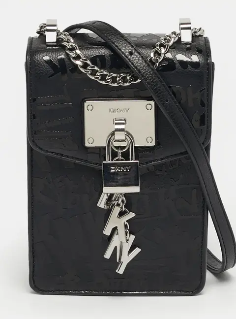 DKNY Elissa North South Black Leather Crossbody Bag