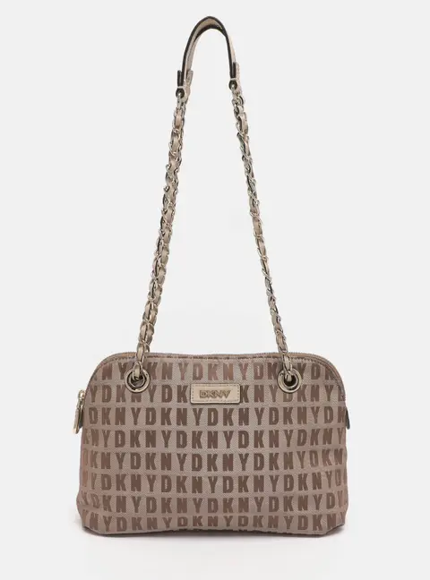 DKNY Beige Signature Canvas Shoulder Bag