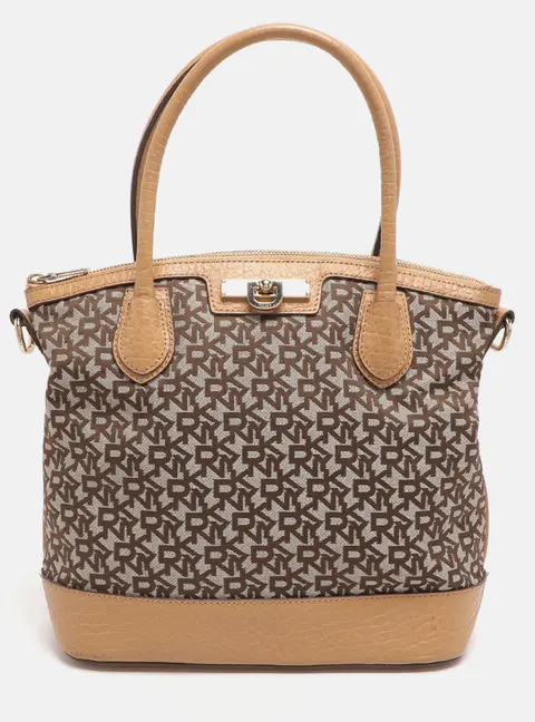 Dkny Beige Signature Canvas and Leather Satchel
