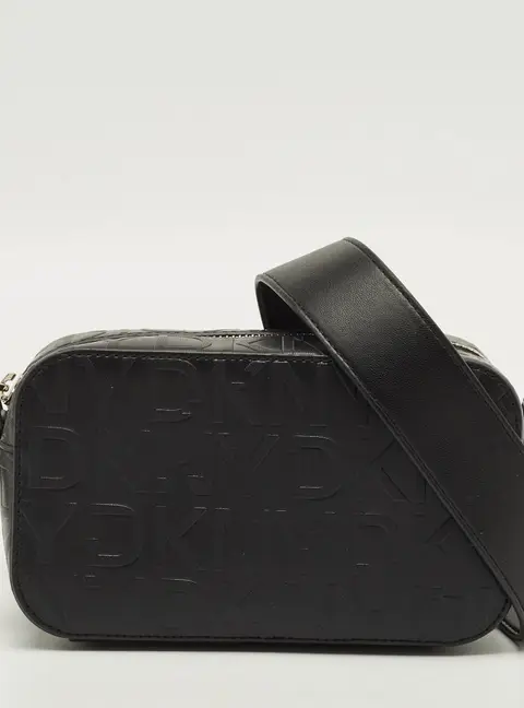 Dkny Black Monogram Embossed Leather Camera Bag
