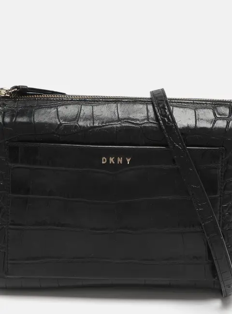 Dkny Black Croc Embossed Leather Crossbody Bags