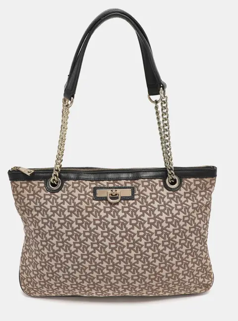 Dkny Bryant Beige/Black Signature Canvas and Leather Shoulder Bags