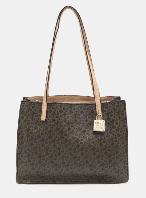 Dkny Brown Signature Coated Canvas and Leather Tote