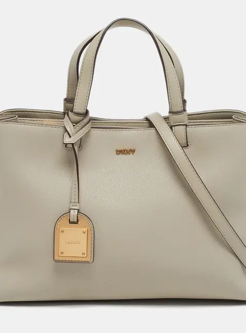 DKNY Alya Medium Taupe Leather Satchel