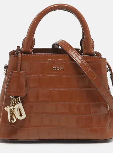 Dkny Paige Brown Croc Embossed Leather Tote