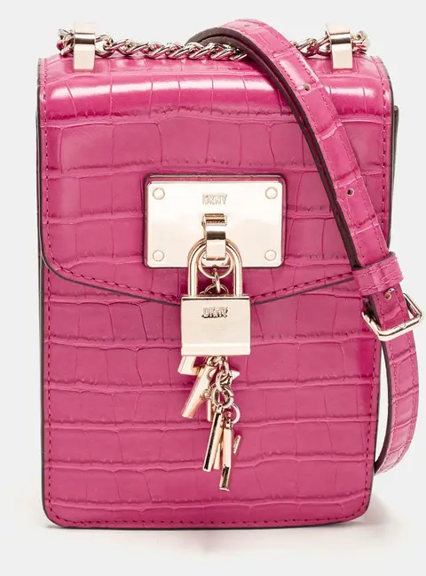 DKNY Elissa Fuchsia Croc Embossed PVC Crossbody Bag