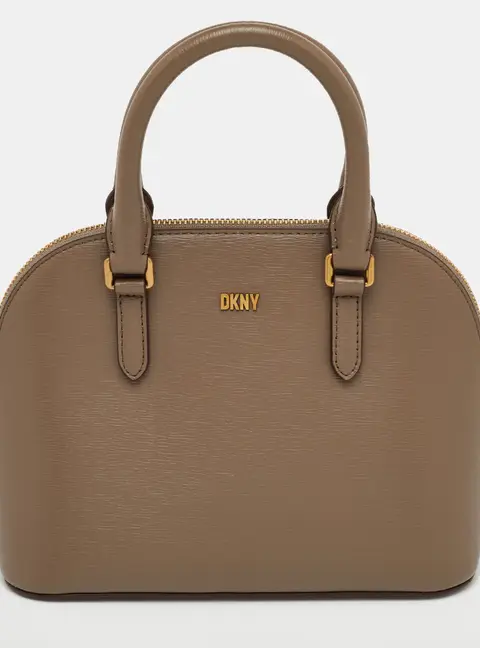 DKNY Taupe Brown Leather Top Zip Dome Satchel