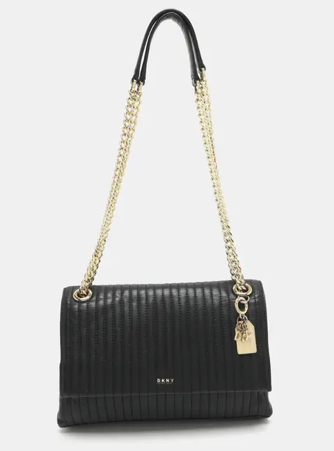 Dkny Black Pinstripe Quilted Leather Shoulder Bag