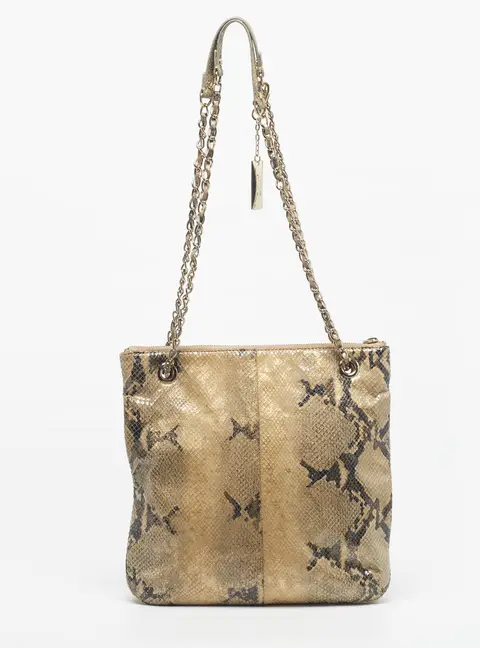 DKNY Beige Python Embossed Suede Chain Shoulder Bag