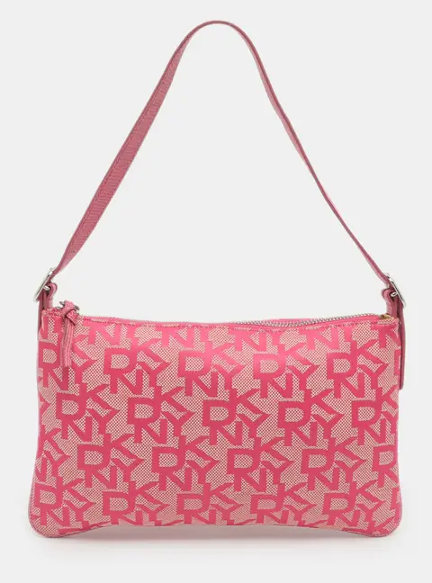 Dkny Pink Signature Canvas and Lizard Embossed Leather Shoulder Bag