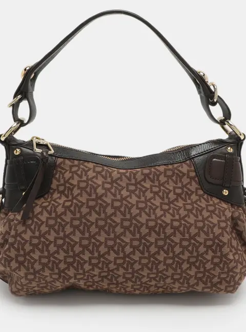 DKNY Brown Signature Canvas and Leather Hobo