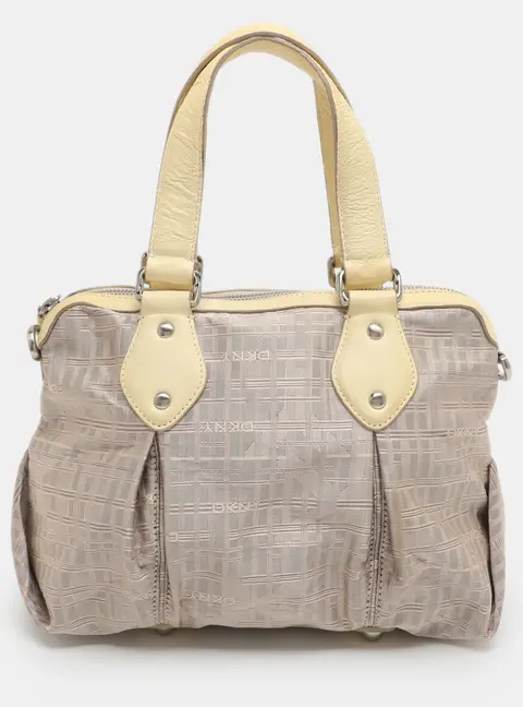 DKNY Pink/Yellow Signature Fabric and Leather Satchel