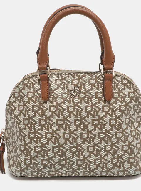Dkny Beige/Brown Signature Coated Canvas and Leather Dome Satchel