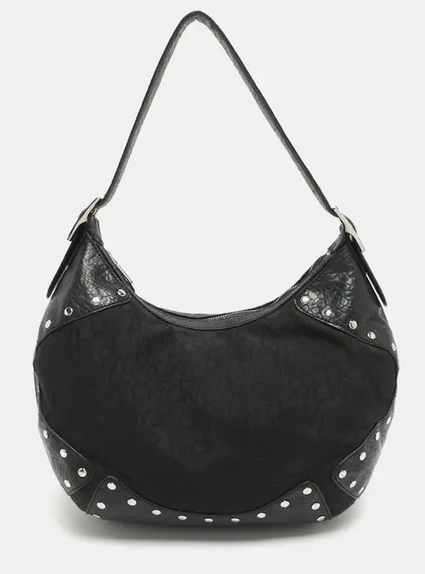 Dkny Black Canvas and Leather Studded Hobo
