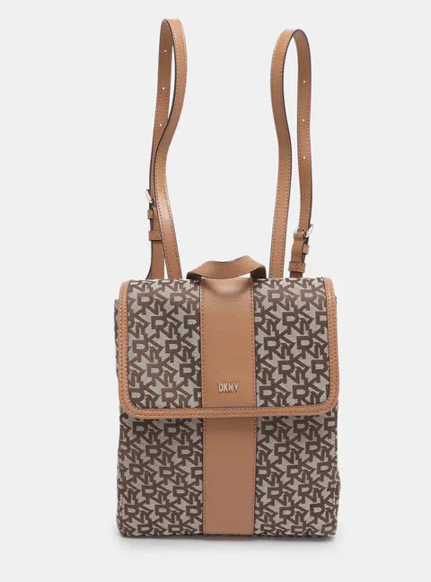 Dkny Beige Signature Canvas and Leather Backpack