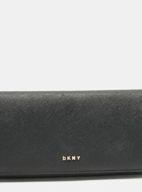 DKNY Black Leather Continental Flap Wallet