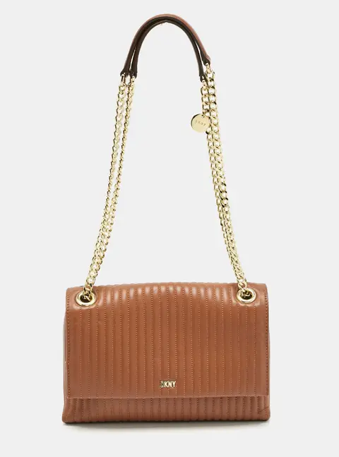 DKNY Brown Quilted Leather Gansevoort Flap Shoulder Bag