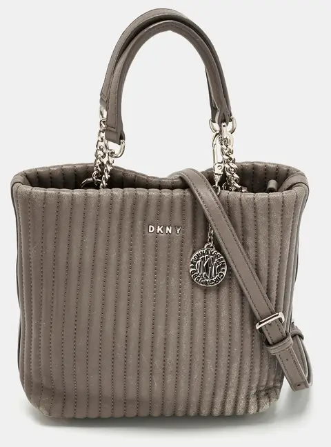 DKNY Grey Stripe Leather Gansevoort Tote