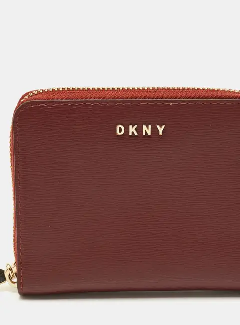 DKNY Burgundy Leather Bryant Zip Around Compact Wallet