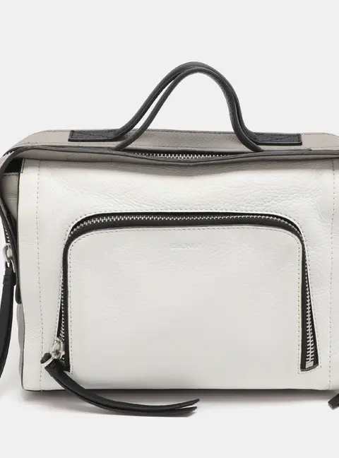 DKNY White/Grey Leather Top Handle Bag