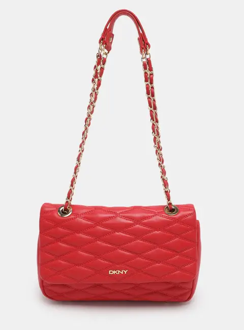 DKNY Red Quilted Leather Flap Chain Crossbody Bag