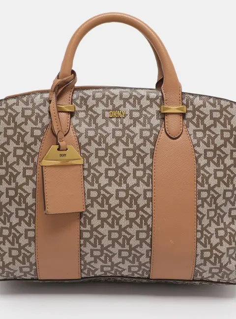 Dkny Beige Coated Canvas and Leather Satchel