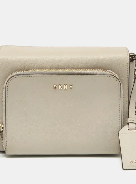 Dkny Light Grey Leather Bryant Park Pocket Crossbody Bag