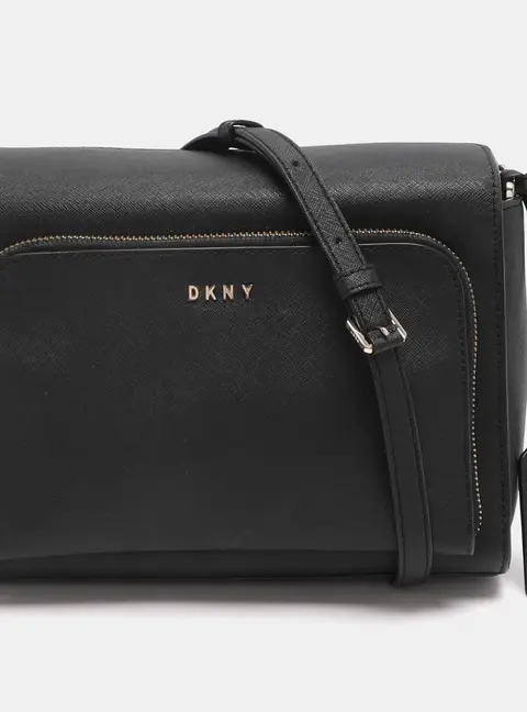 DKNY Black Leather Bryant Park Pocket Crossbody Bag