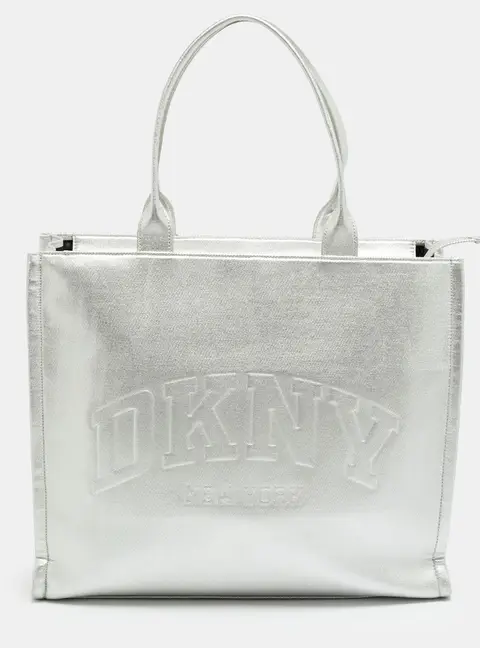DKNY Hadlee Large Silver Coated Canvas Tote