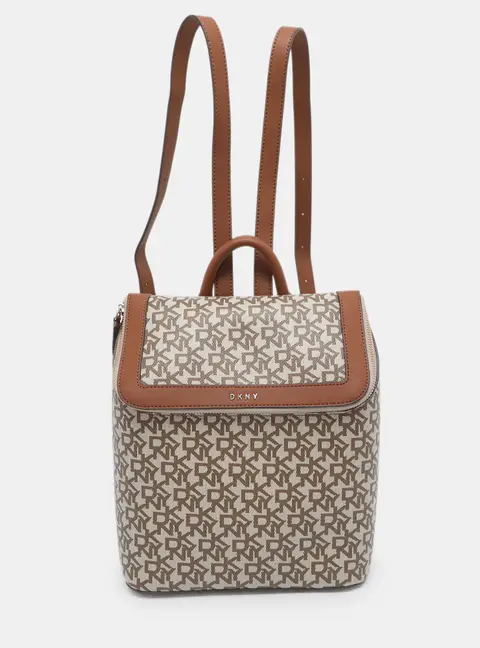DKNY Bradee Beige/Brown Signature PVC and Leather Backpack
