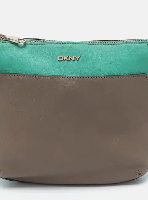 Dkny Green/Etoupe Saffiano Leather Crossbody Bag
