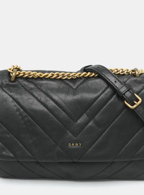 Dkny Black Quilted Leather Crossbody Bag