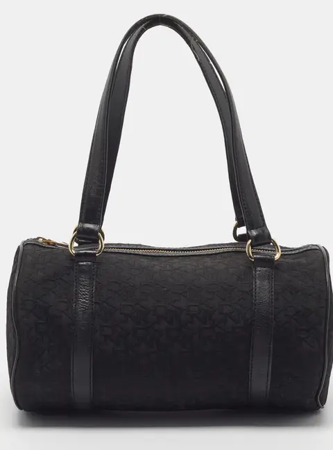 DKNY Black Monogram Jacquard Canvas Boston Bag