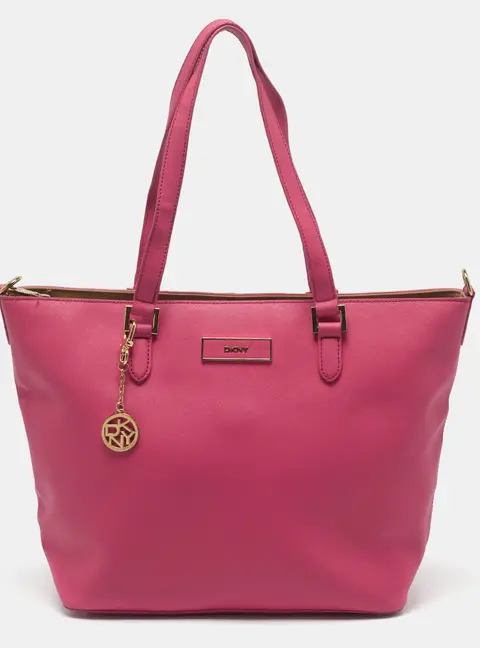 DKNY Pink Saffiano Leather Zip Shopper Tote