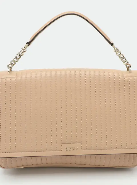DKNY Gansevoort Large Beige Pinstripe Quilted Leather Top Handle Bag