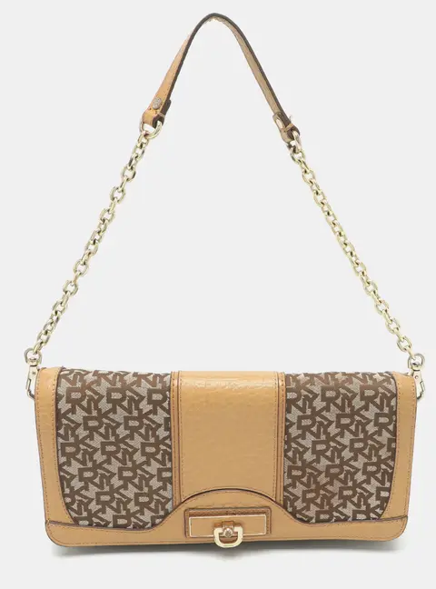 DKNY Beige Canvas and Leather Shoulder Bag