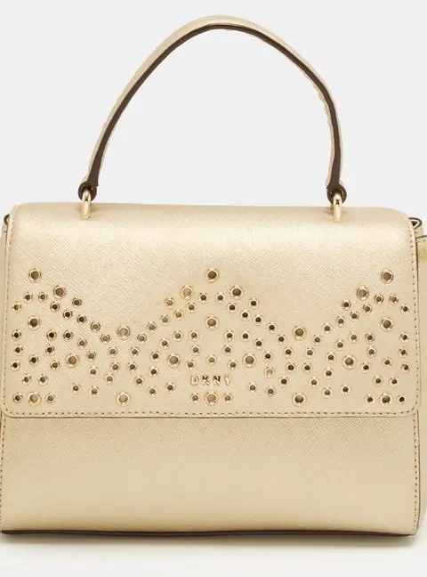 Dkny Eyelet Flap Gold Leather Top Handle Bag