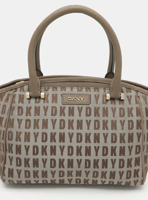 DKNY Etoupe Signature Jacquard and Leather Satchel