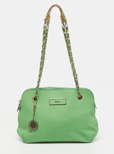 DKNY Dome Chain Light Green Leather Shoulder Bag