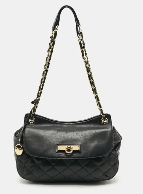 Dkny Black Quilted Leather Chain Shoulder Bag